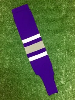 Baseball Stirrups 4" Purple With Thin White Thick Gray Thin White Stripes