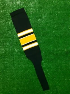 Baseball Stirrups 8" Black With White And Gold Stripes With Trim