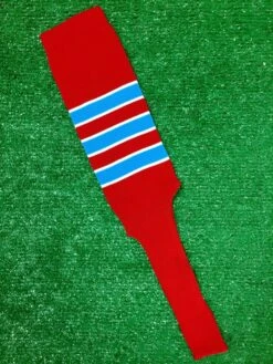 Baseball Stirrups 4", 6" Or 8" Red With Columbia Blue Stripes Trimmed With White
