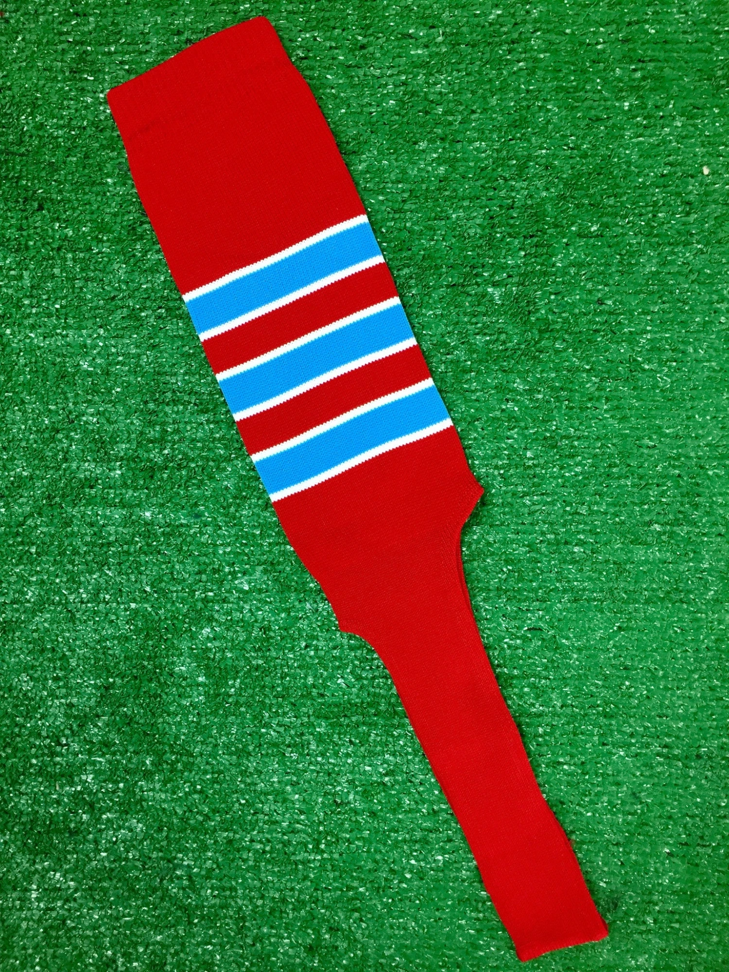 Baseball Stirrups 4", 6" Or 8" Red With Columbia Blue Stripes Trimmed With White 3 Baseball Stirrups 4", 6" Or 8" Red With Columbia Blue Stripes Trimmed With White