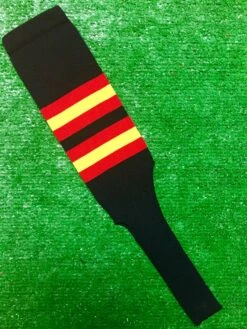 Baseball Stirrups 8" Black With Red And Gold Stripes