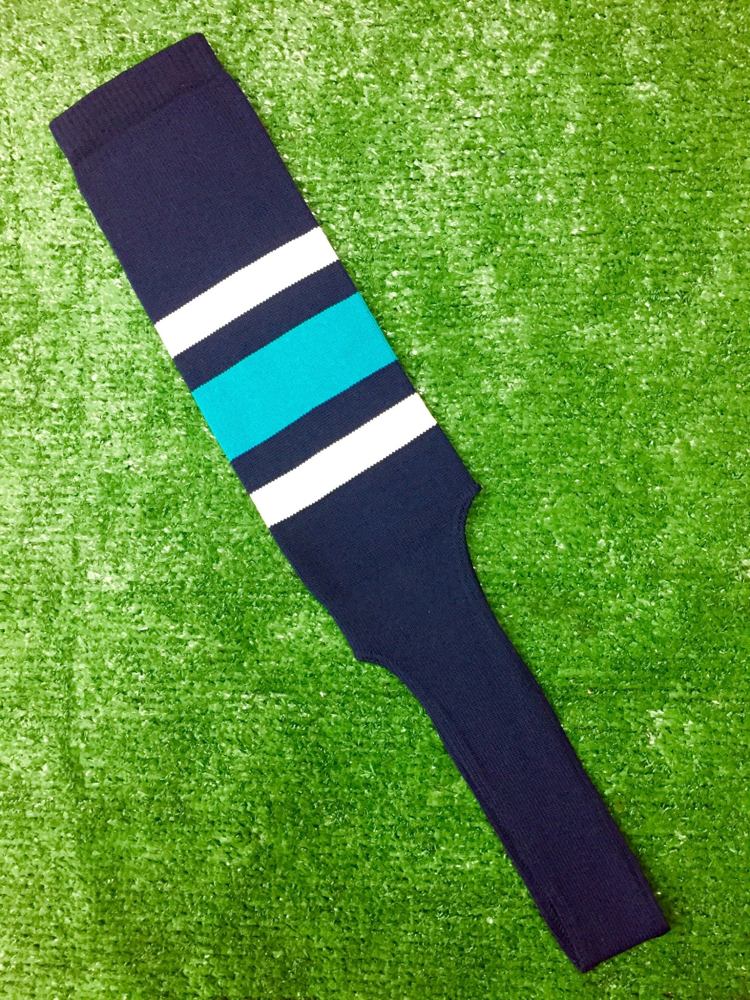 Baseball Stirrups 8" Navy With Thin White Thick Teal Thin White Stripes 3 Baseball Stirrups 8" Navy With Thin White Thick Teal Thin White Stripes