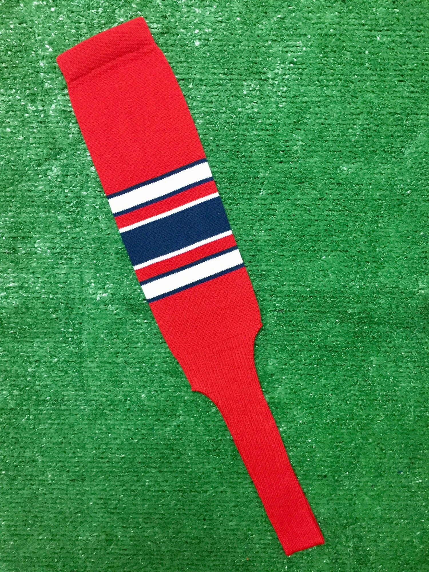 Baseball Stirrups 8" Red (Scarlet) With White And Navy Blue Stripes With Trim 3 Baseball Stirrups 8" Red (Scarlet) With White And Navy Blue Stripes With Trim