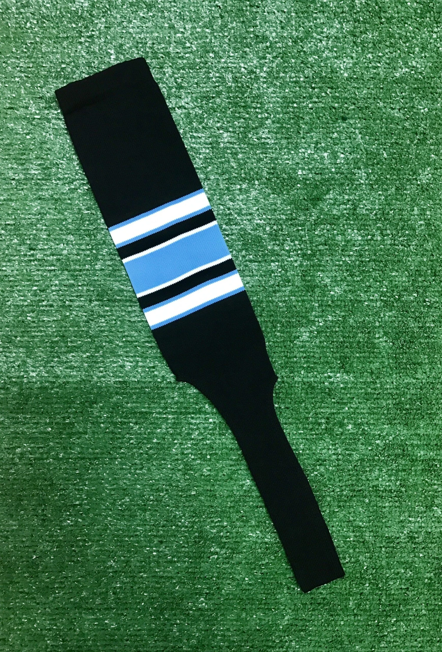 Baseball Stirrups 8" Black With White And Columbia Blue Stripes With Trim 3 Baseball Stirrups 8" Black With White And Columbia Blue Stripes With Trim