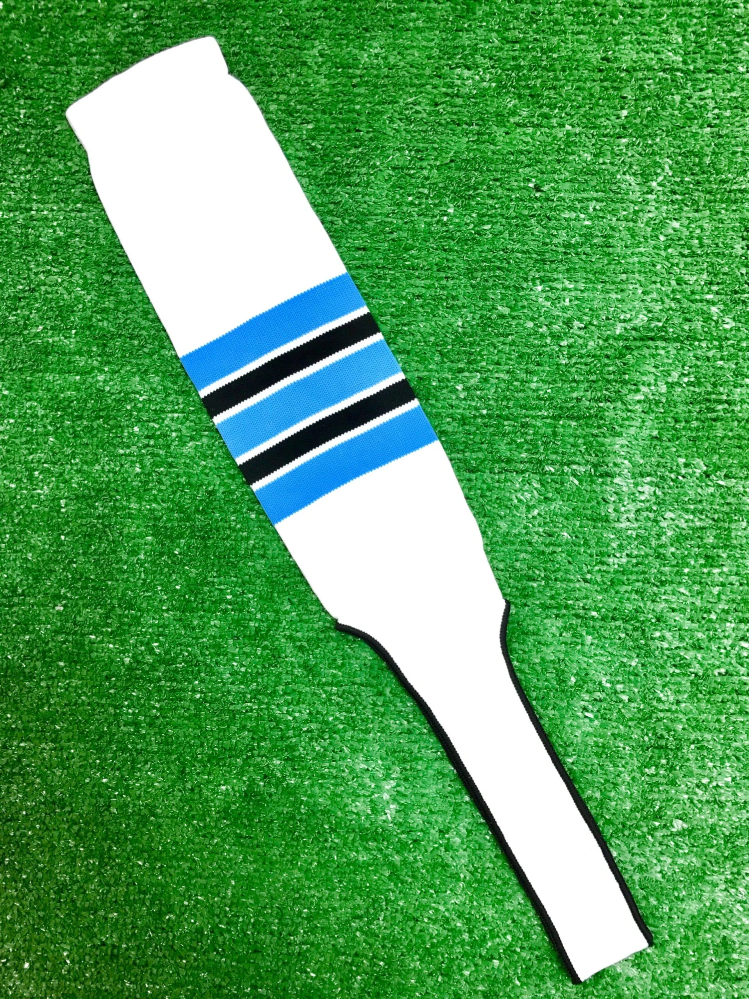 Baseball Stirrups 9" White With Columbia Blue Black And White Stripes 3 Baseball Stirrups 9" White With Columbia Blue Black And White Stripes