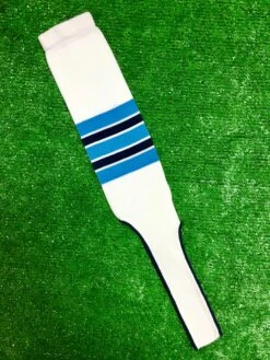 Baseball Stirrups 9" White With Columbia Blue Navy Blue And White Stripes