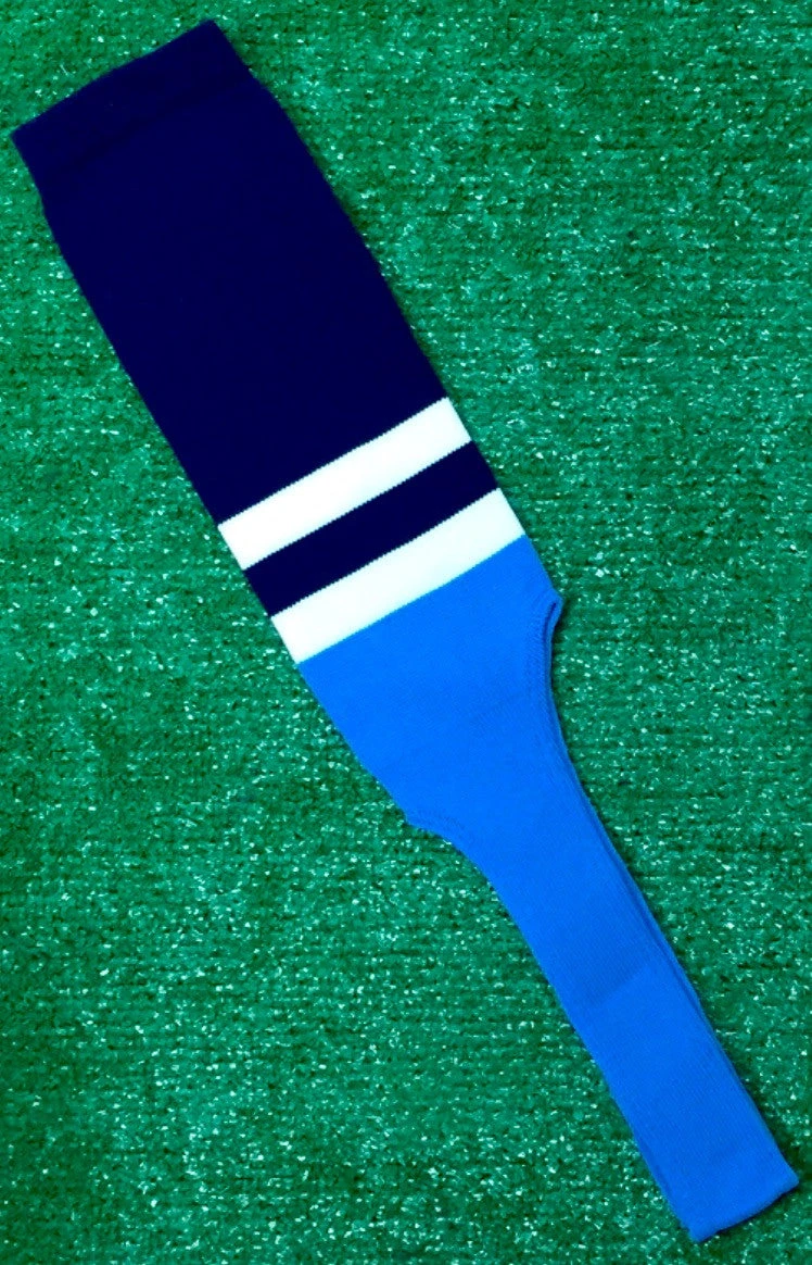 Baseball Stirrups 8" Navy With Two White Stripes Columbia Blue Bottom 3 Baseball Stirrups 8" Navy With Two White Stripes Columbia Blue Bottom