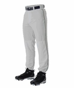 Alleson 605PLP 605PLPY Gray With Dark Green Braid Baseball Pants With Elastic Bottom