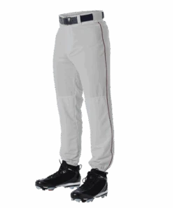 Alleson 605PLP 605PLPY Gray With Maroon Braid Baseball Pants With Elastic Bottom