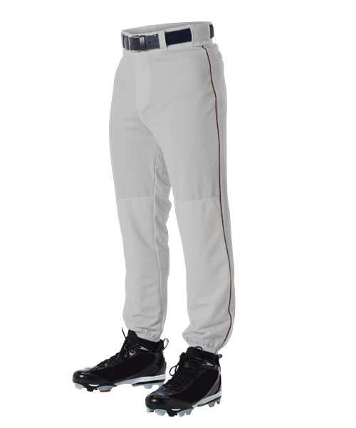 Alleson 605PLP 605PLPY Gray With Maroon Braid Baseball Pants With Elastic Bottom 3 Alleson 605PLP 605PLPY Gray With Maroon Braid Baseball Pants With Elastic Bottom