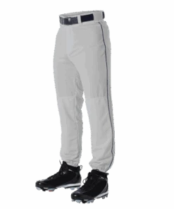 Alleson 605PLP 605PLPY Gray With Navy Braid Baseball Pants With Elastic Bottom