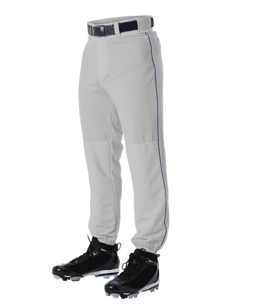 Alleson 605PLP 605PLPY Gray With Purple Braid Baseball Pants With Elastic Bottom 3 Alleson 605PLP 605PLPY Gray With Purple Braid Baseball Pants With Elastic Bottom