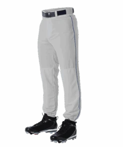 Alleson 605PLP 605PLPY Gray With Royal Blue Braid Baseball Pants With Elastic Bottom