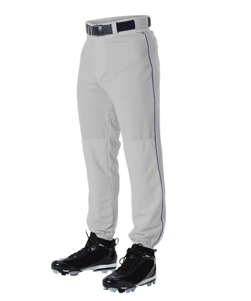 Alleson 605PLP 605PLPY Gray With Royal Blue Braid Baseball Pants With Elastic Bottom 3 Alleson 605PLP 605PLPY Gray With Royal Blue Braid Baseball Pants With Elastic Bottom