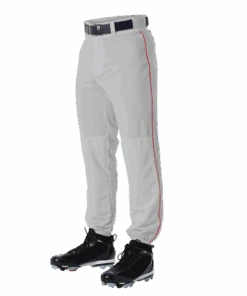 Alleson 605PLP 605PLPY Gray With Scarlet Braid Baseball Pants With Elastic Bottom