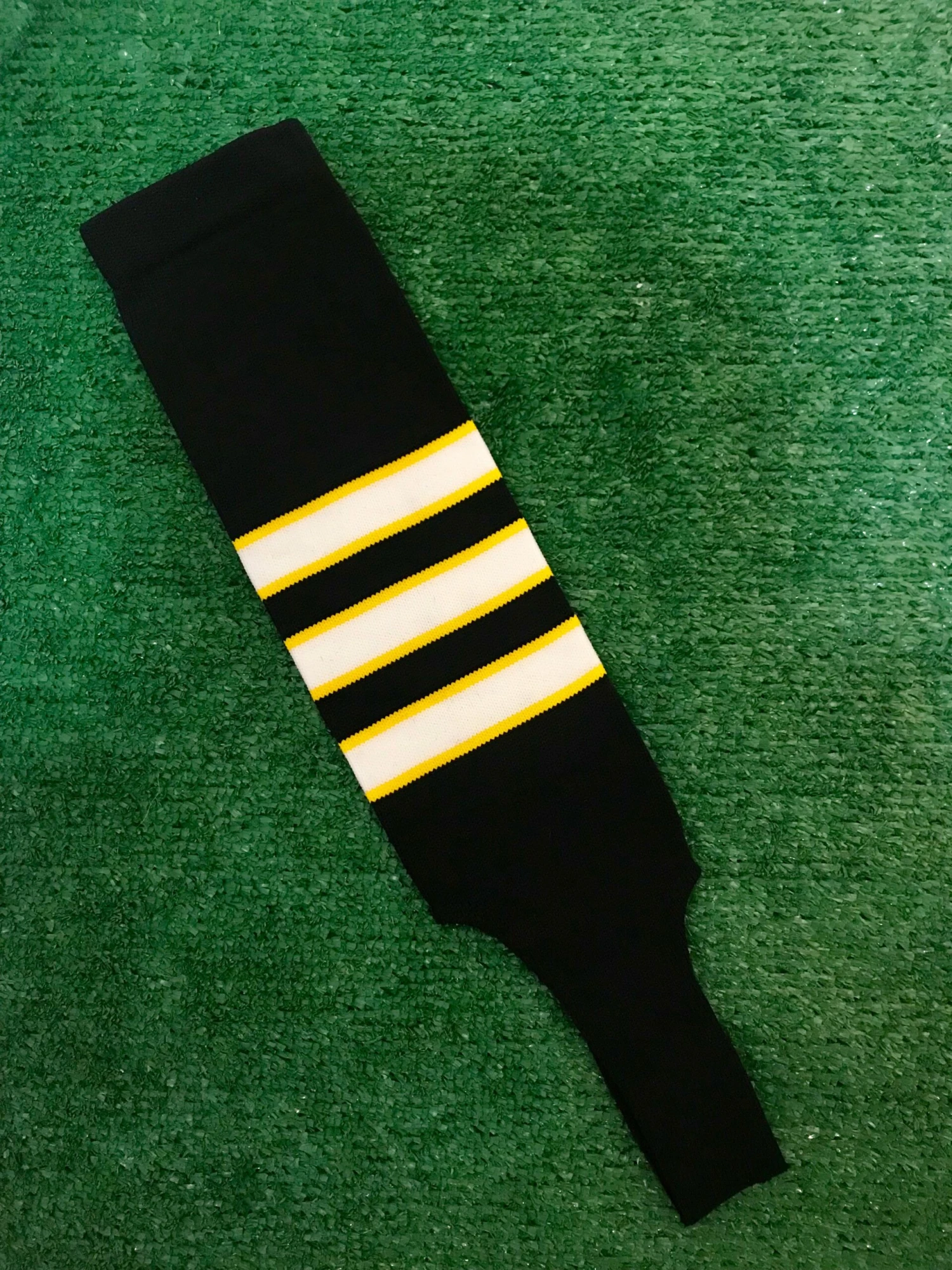 Baseball Stirrups 5" Black With White Stripes Trimmed With Gold. (Youth) 3 Baseball Stirrups 5" Black With White Stripes Trimmed With Gold. (Youth)
