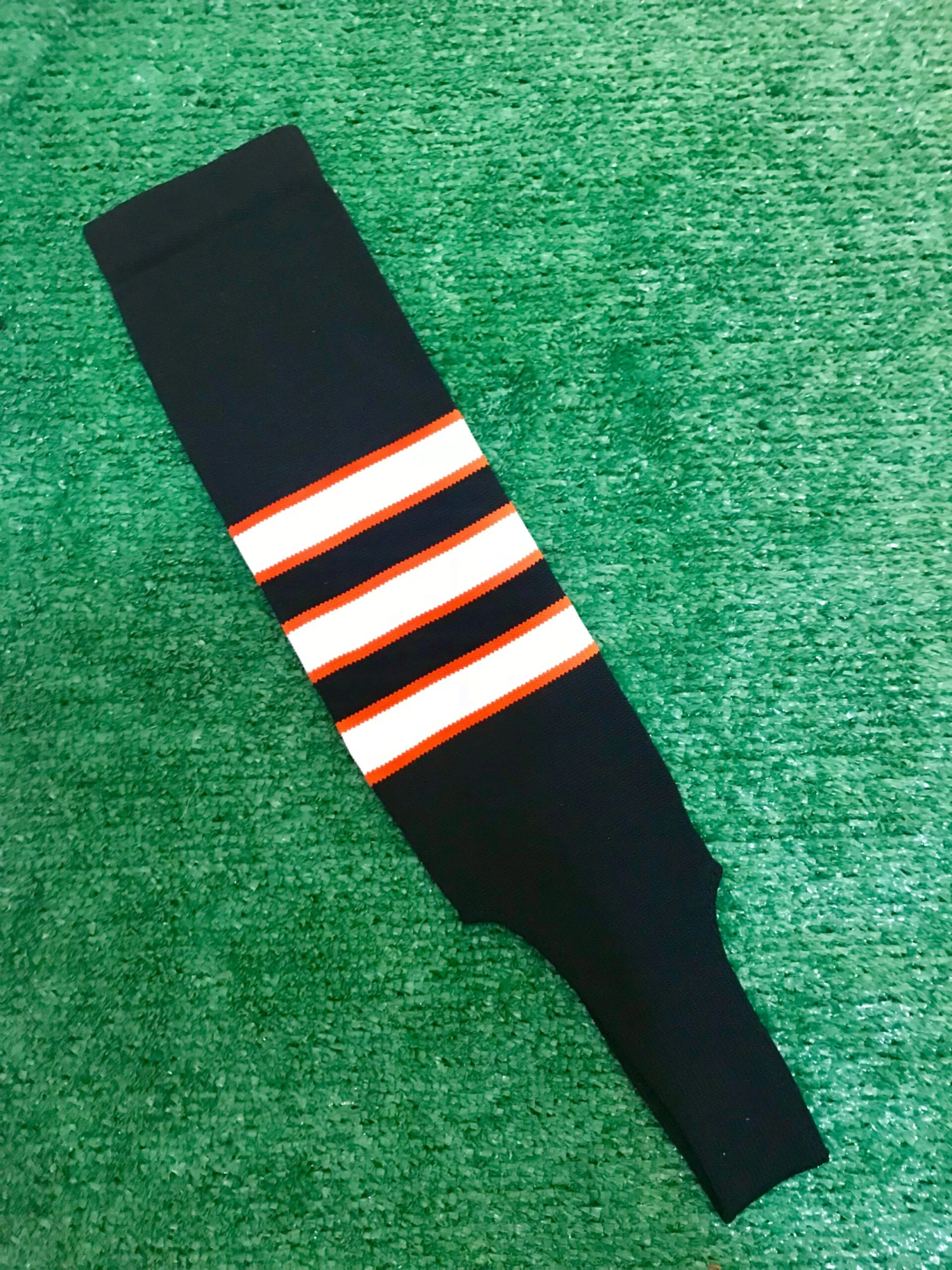 Baseball Stirrups 5" Black With White Stripes Trimmed With Orange (Youth) 3 Baseball Stirrups 5" Black With White Stripes Trimmed With Orange (Youth)