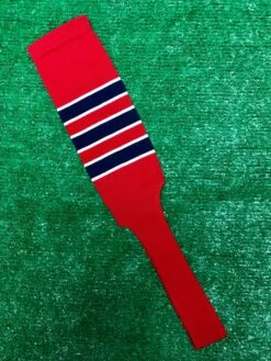 Baseball Stirrups 8" Red (Scarlet) With Navy Blue Stripes Trimmed With White