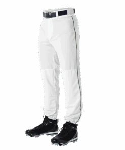Alleson 605PLP 605PLPY White With Dark Green Braid Baseball Pants With Elastic Bottom