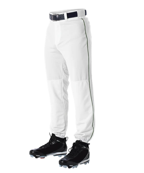 Alleson 605PLP 605PLPY White With Dark Green Braid Baseball Pants With Elastic Bottom 3 Alleson 605PLP 605PLPY White With Dark Green Braid Baseball Pants With Elastic Bottom