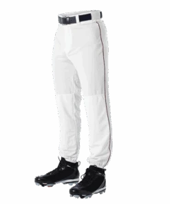 Alleson 605PLP 605PLPY White With Maroon Braid Baseball Pants With Elastic Bottom