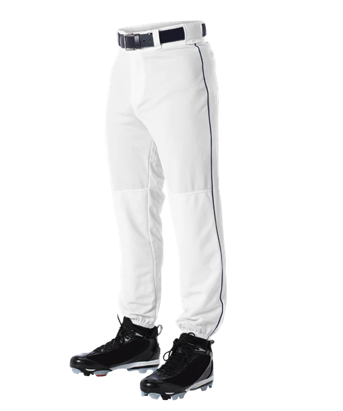 Alleson 605PLP 605PLPY White With Navy Braid Baseball Pants With Elastic Bottom 3 Alleson 605PLP 605PLPY White With Navy Braid Baseball Pants With Elastic Bottom