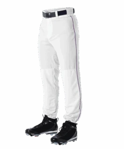 Alleson 605PLP 605PLPY White With Purple Braid Baseball Pants With Elastic Bottom