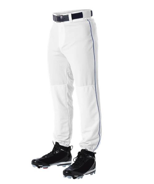 Alleson 605PLP 605PLPY White With Royal Braid Baseball Pants With Elastic Bottom 3 Alleson 605PLP 605PLPY White With Royal Braid Baseball Pants With Elastic Bottom