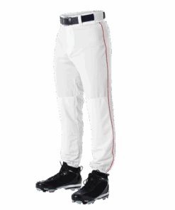 Alleson 605PLP 605PLPY White With Scarlet Braid Baseball Pants With Elastic Bottom