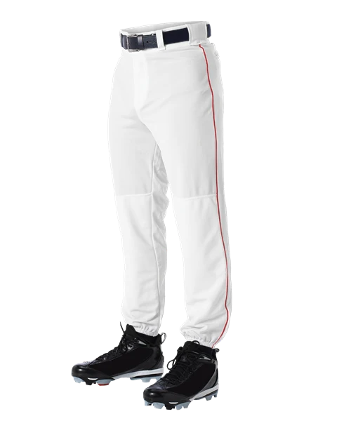 Alleson 605PLP 605PLPY White With Scarlet Braid Baseball Pants With Elastic Bottom 3 Alleson 605PLP 605PLPY White With Scarlet Braid Baseball Pants With Elastic Bottom