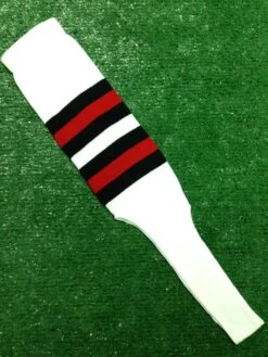 Baseball Stirrups 8" White With Black And Red Stripes