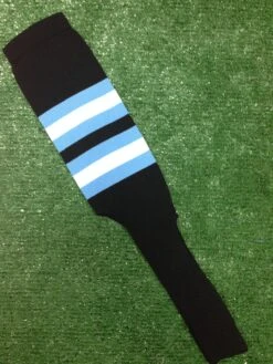 Baseball Stirrups 8" Black With Columbia Blue And White Stripes