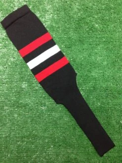 Baseball Stirrups 8" Black With Three Stripes Red White Red
